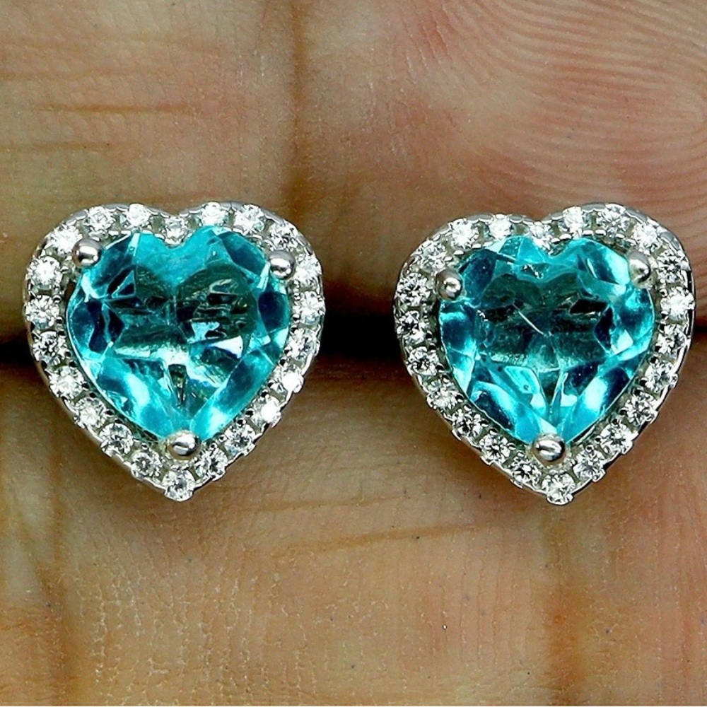 3ct Neon Topaz‼️ Silver 925 earrings 14k on 925 Blue white Topaz - Picture 5 of 5